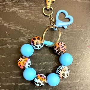 Leopard Print and Blue Beaded Kids Keychain